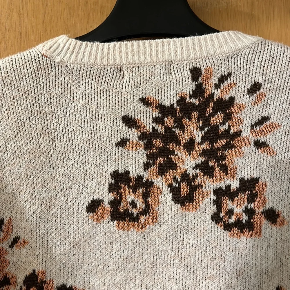 Knox Rose Women’s Floral Crew Neck Sweater Soft 2022 Rust Cream Size Large